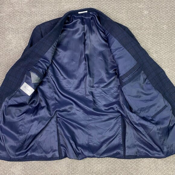 Peter Millar Windowpane Blazer Sport Coat Men's 42R Fit 42S Blue Soft Wool Plaid - Picture 6 of 16